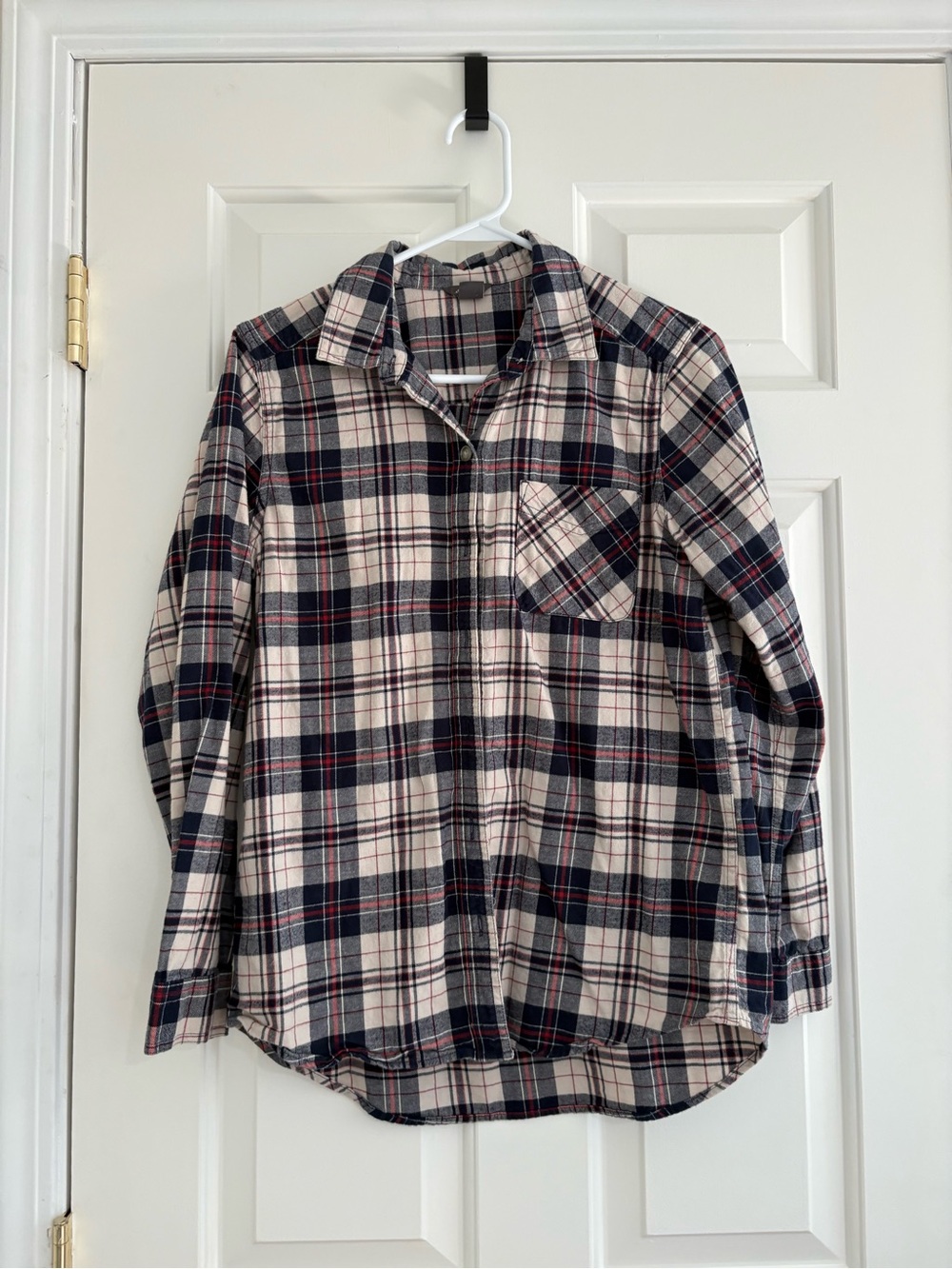 Eddie Bauer Navy, Cream & Red Plaid Button-Down Shirt